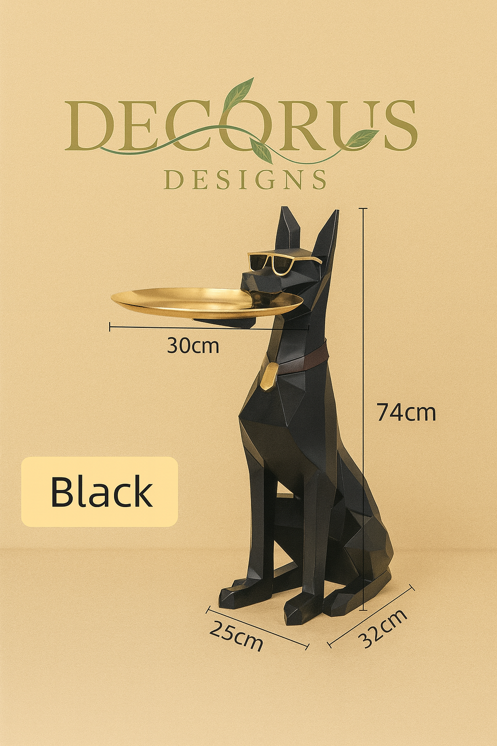 Decorus Luxury Doberman Resin Sculpture with Tray
