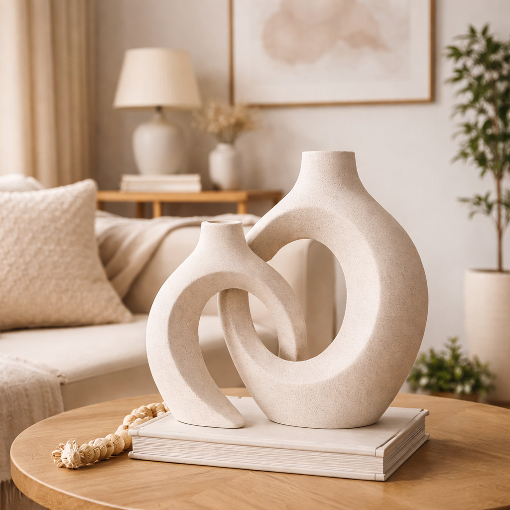 Decorus European White Ceramic Vase Set