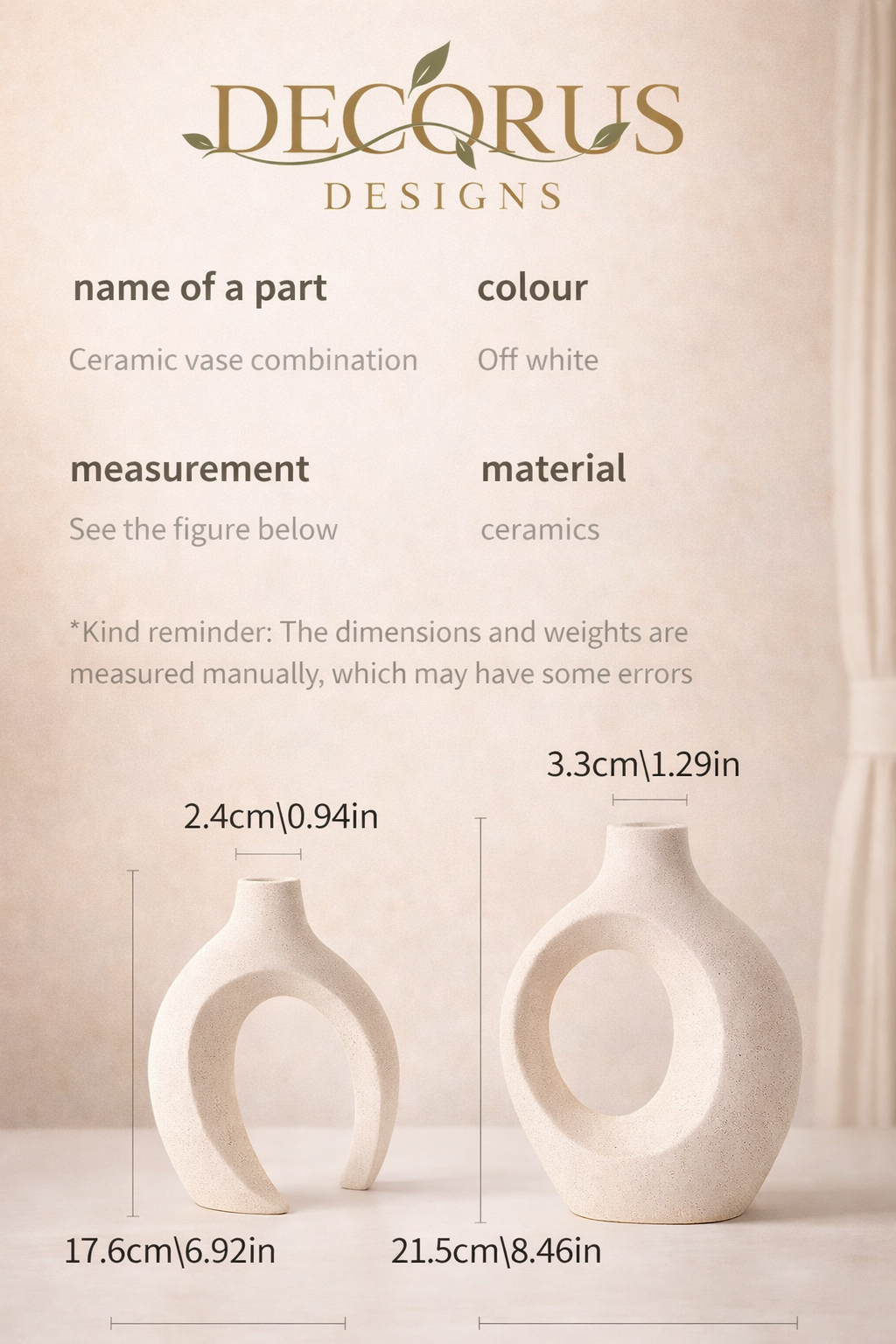 Decorus European White Ceramic Vase Set