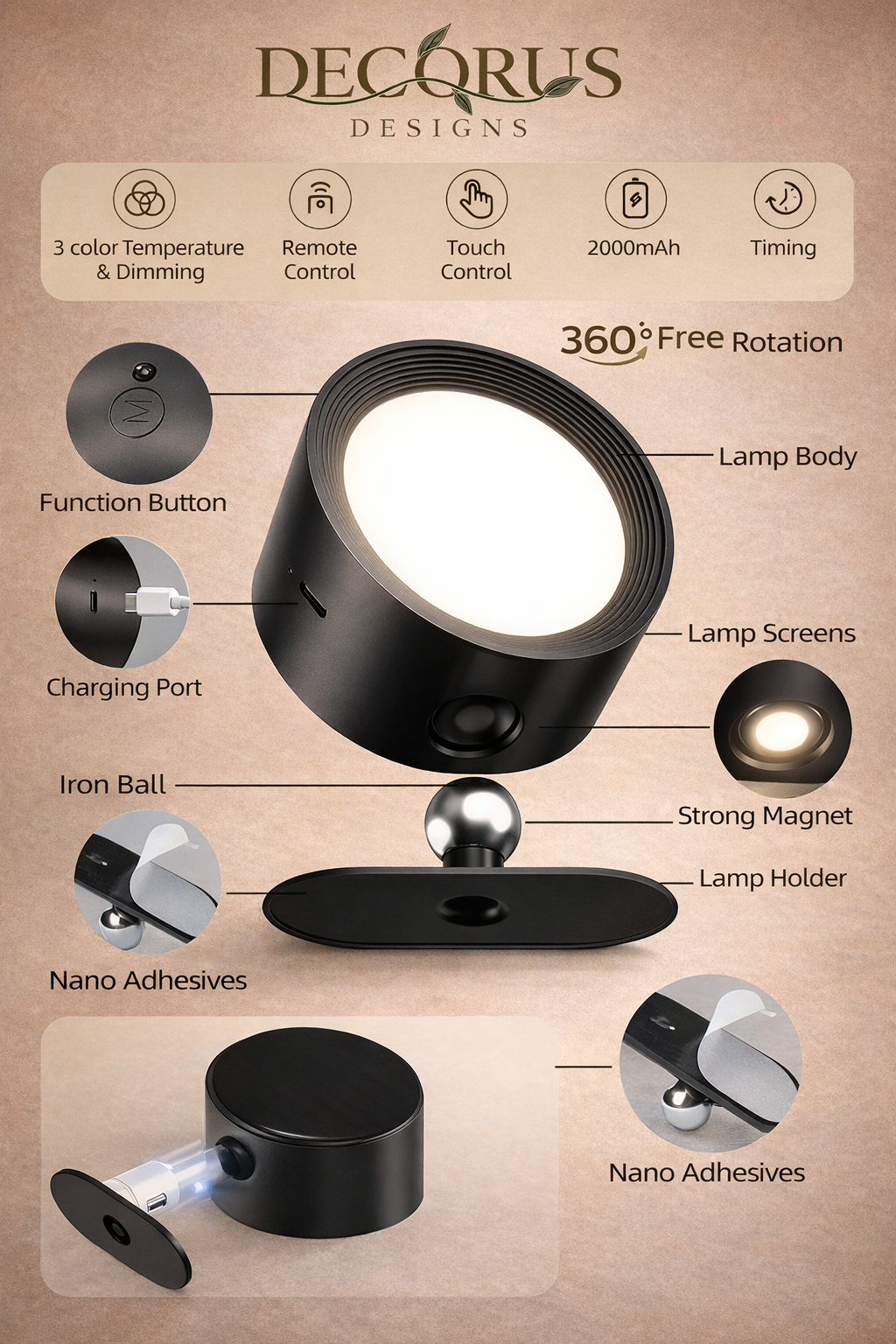 Decorus Wireless LED Wall Sconce