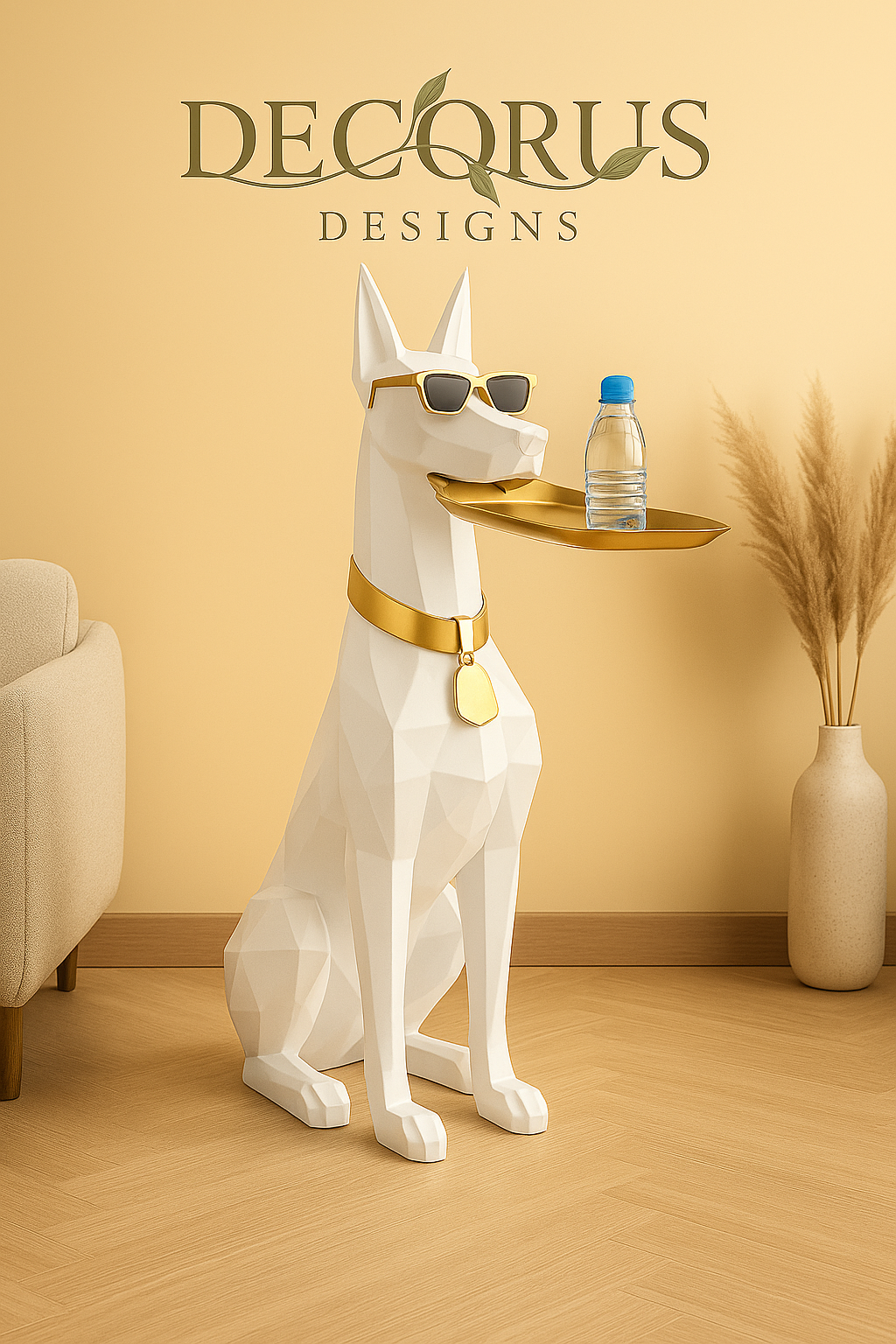 Decorus Luxury Doberman Resin Sculpture with Tray