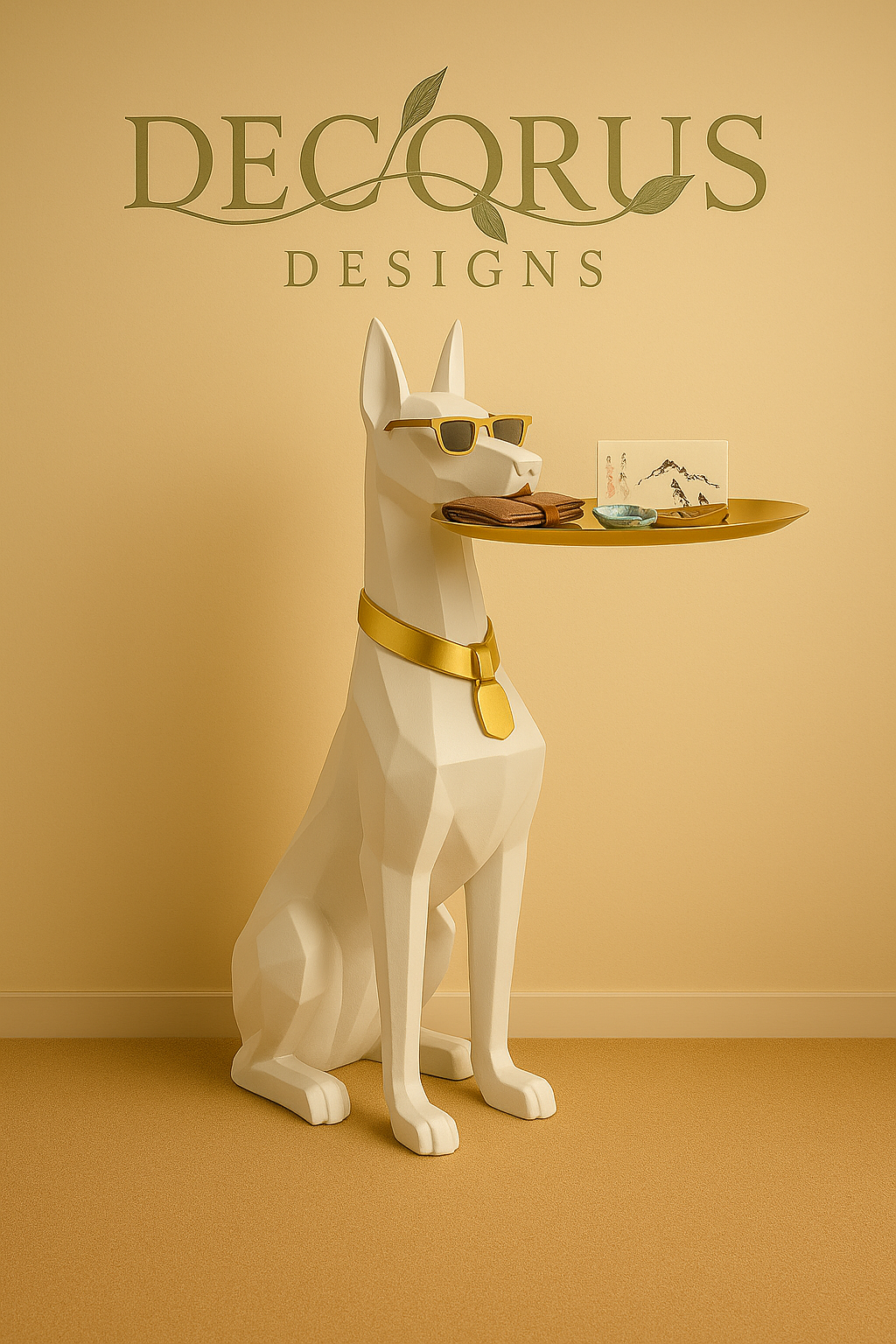 Decorus Luxury Doberman Resin Sculpture with Tray