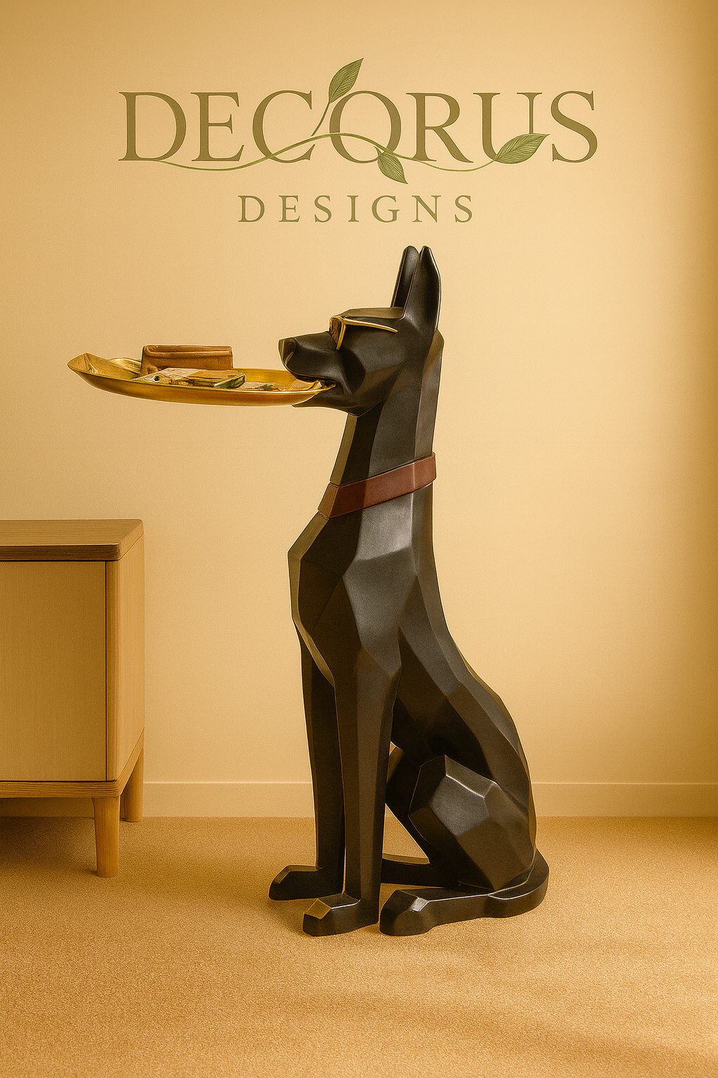 Decorus Luxury Doberman Resin Sculpture with Tray