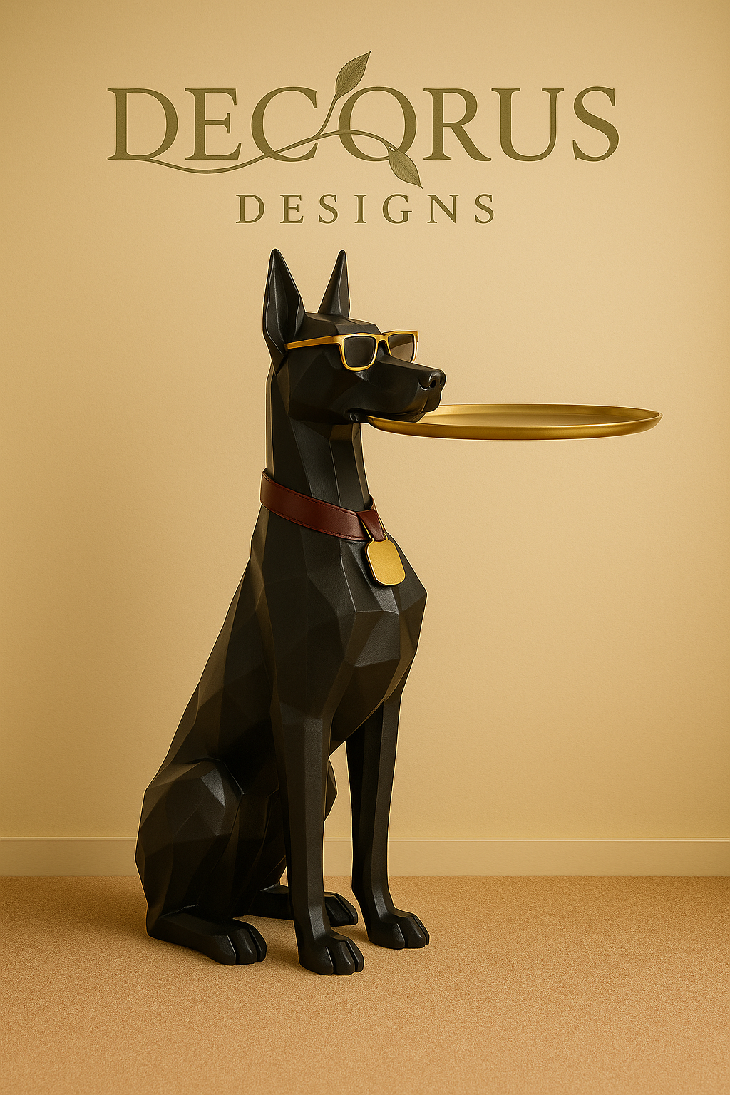 Decorus Luxury Doberman Resin Sculpture with Tray
