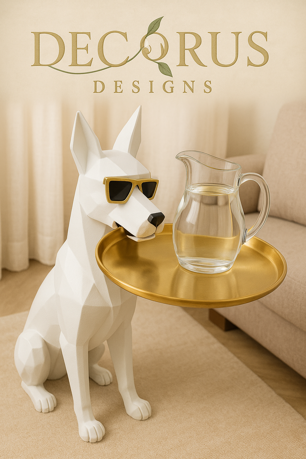 Decorus Luxury Doberman Resin Sculpture with Tray