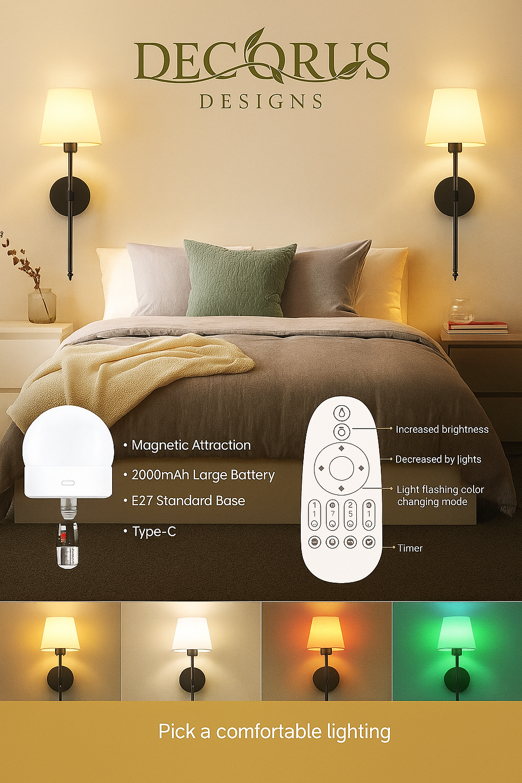 Decorus Wall Lamp with Remote Control