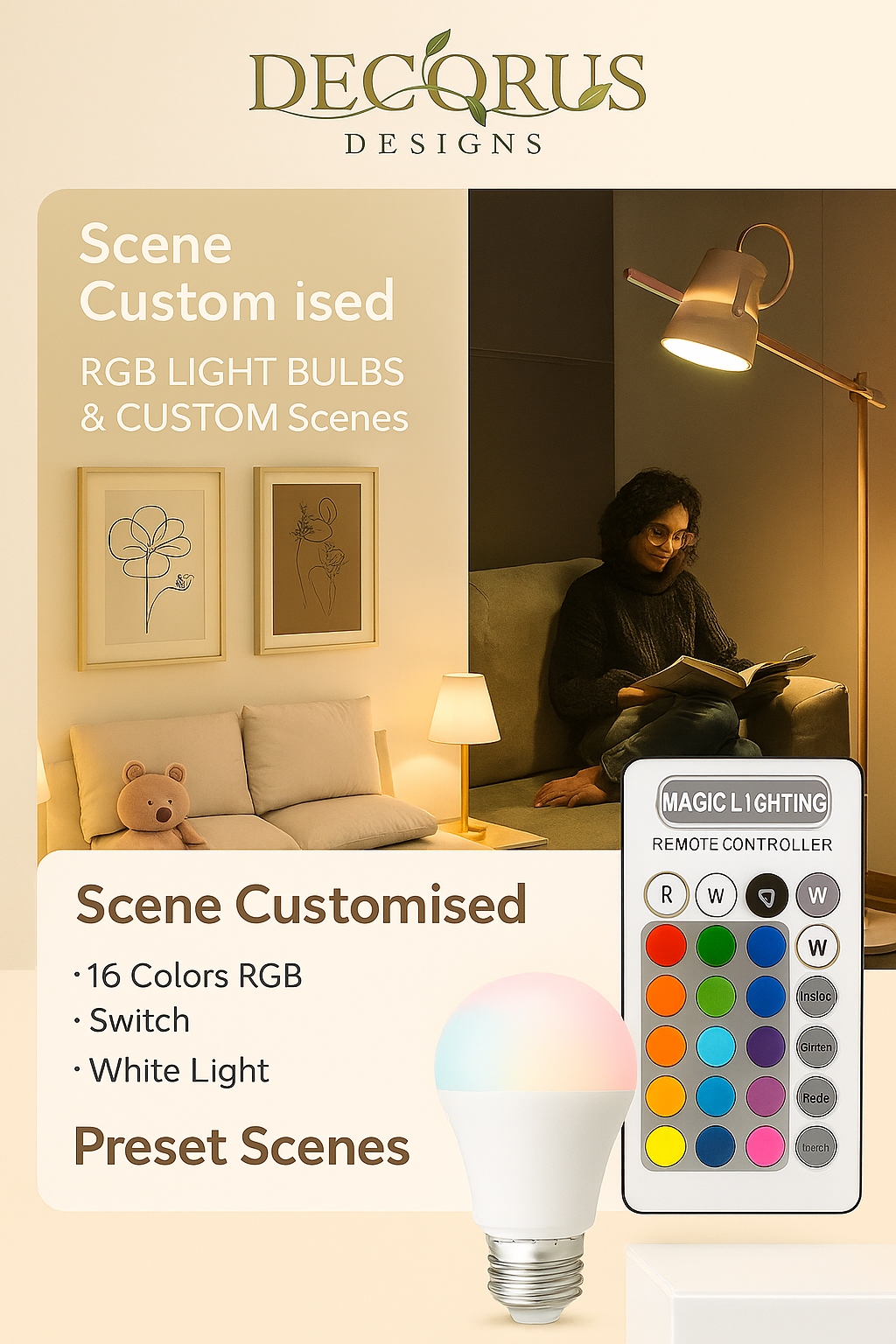 Decorus LED Smart Bulb – 16 Colors with Remote Control