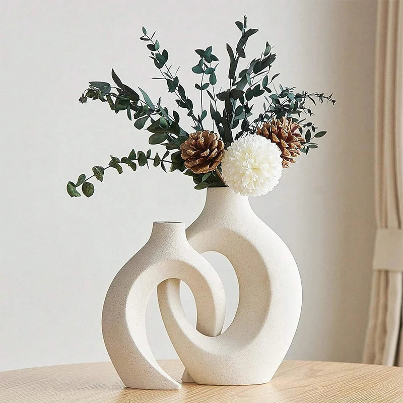 Decorus European White Ceramic Vase Set