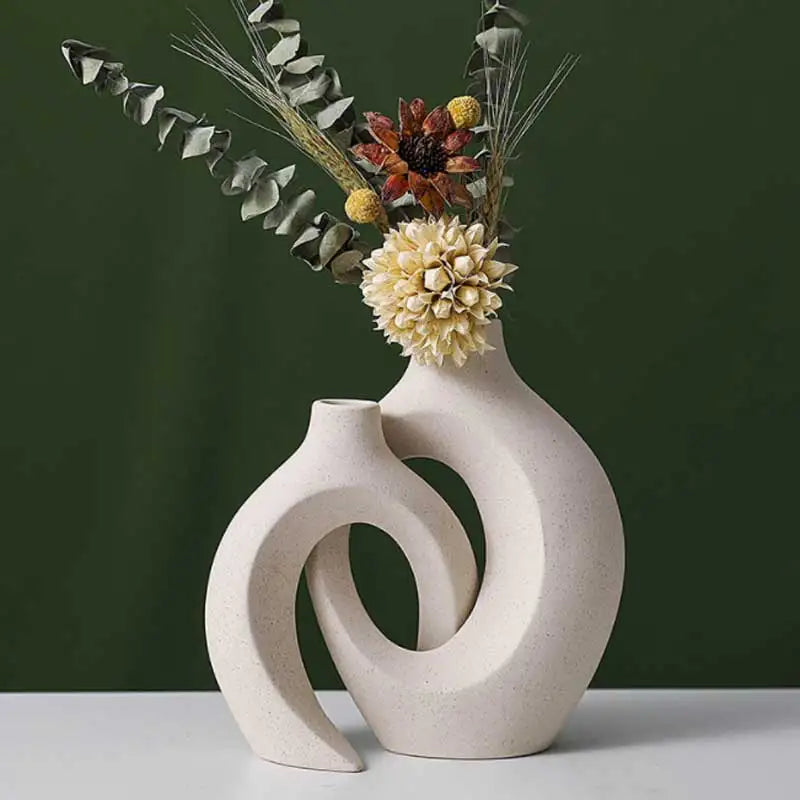 Decorus European White Ceramic Vase Set